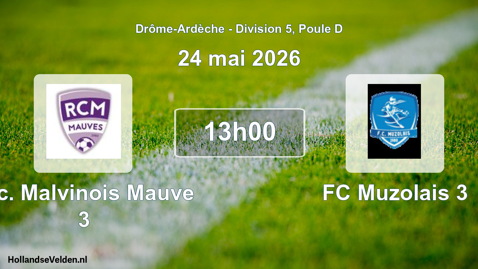 Geplande wedstrijd: R.c. Malvinois Mauve 3 - FC Muzolais 3 (24 mei 2026)