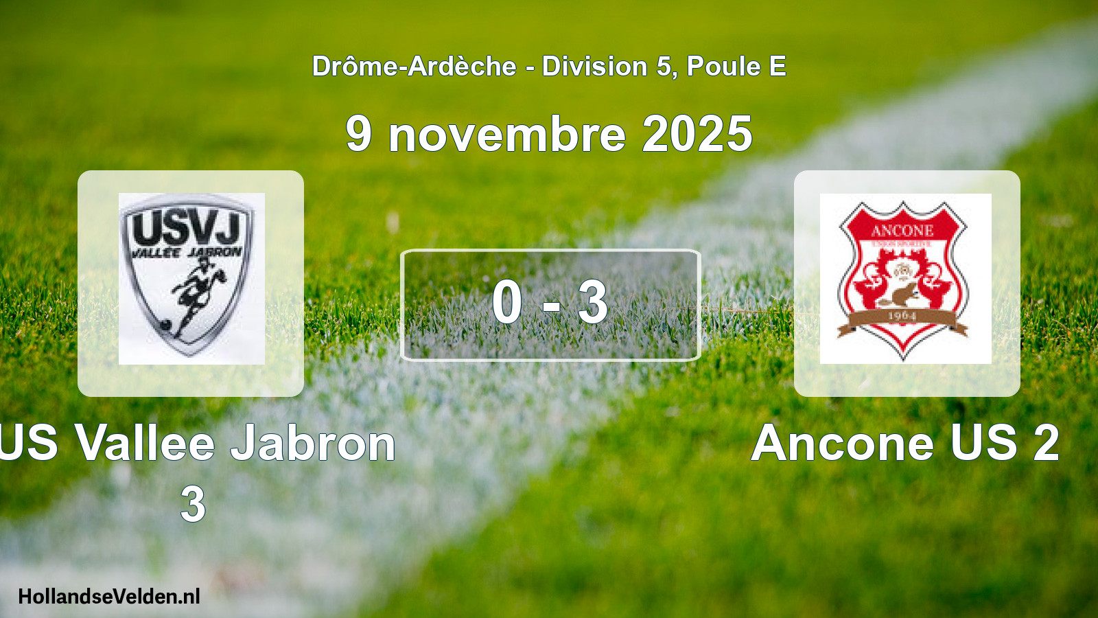 Gespeelde wedstrijd: US Vallee Jabron 3 - Ancone US 2 0 - 3 (9 november 2025)