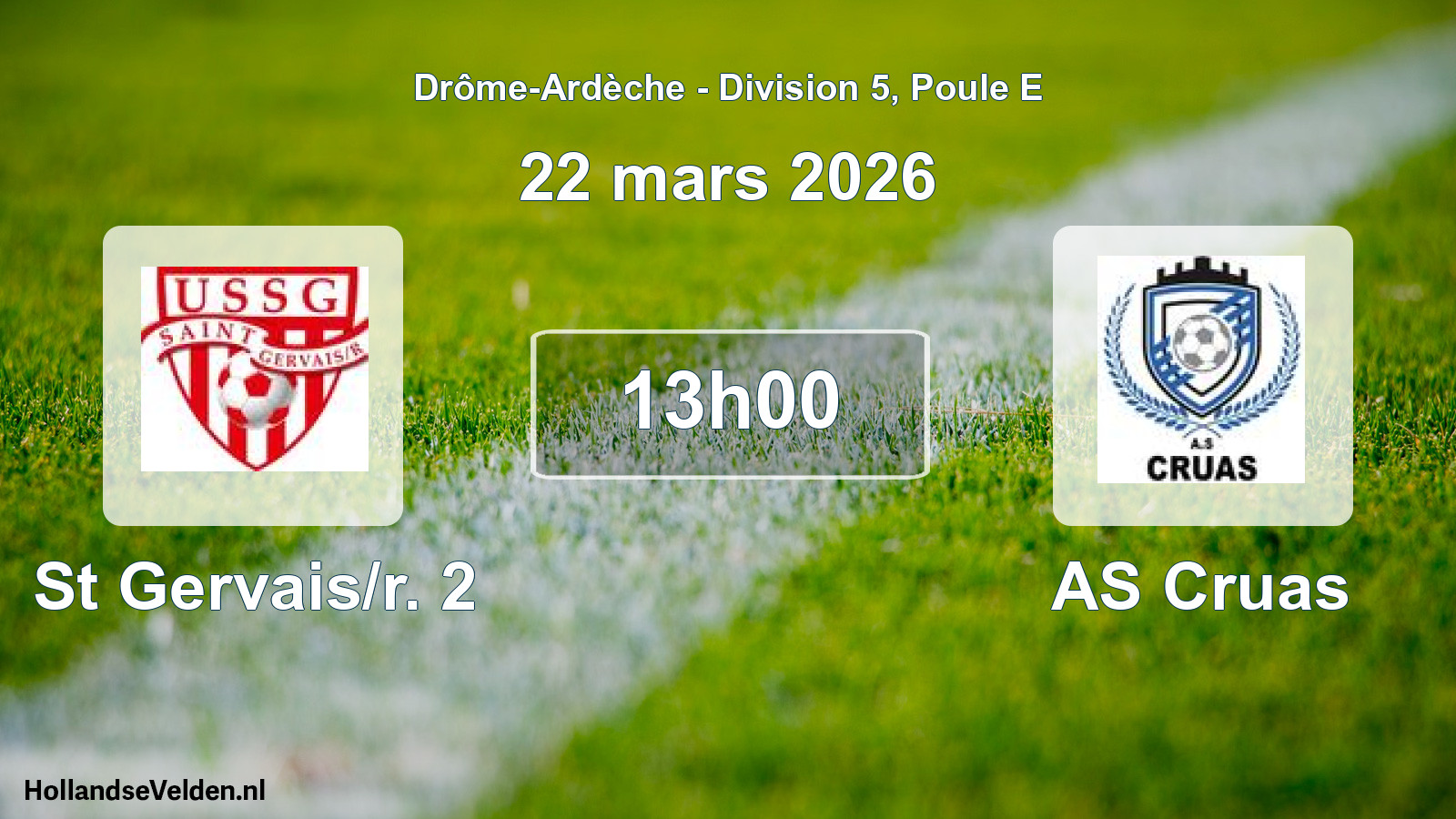 Geplande wedstrijd: St Gervais/r. 2 - AS Cruas (22 maart 2026)