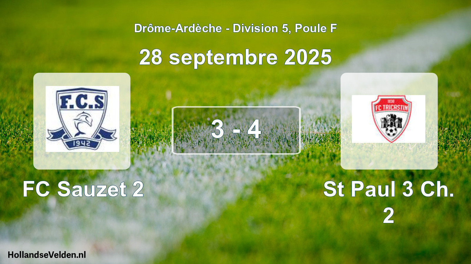 Gespeelde wedstrijd: FC Sauzet 2 - St Paul 3 Ch. 2 3 - 4 (28 september 2025)