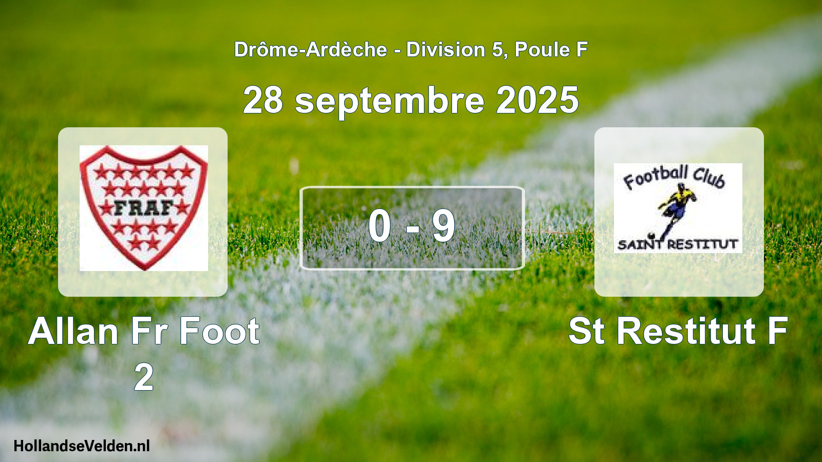 Match joué: Allan Fr Foot 2 - St Restitut F 0 - 9 (28 septembre 2025)