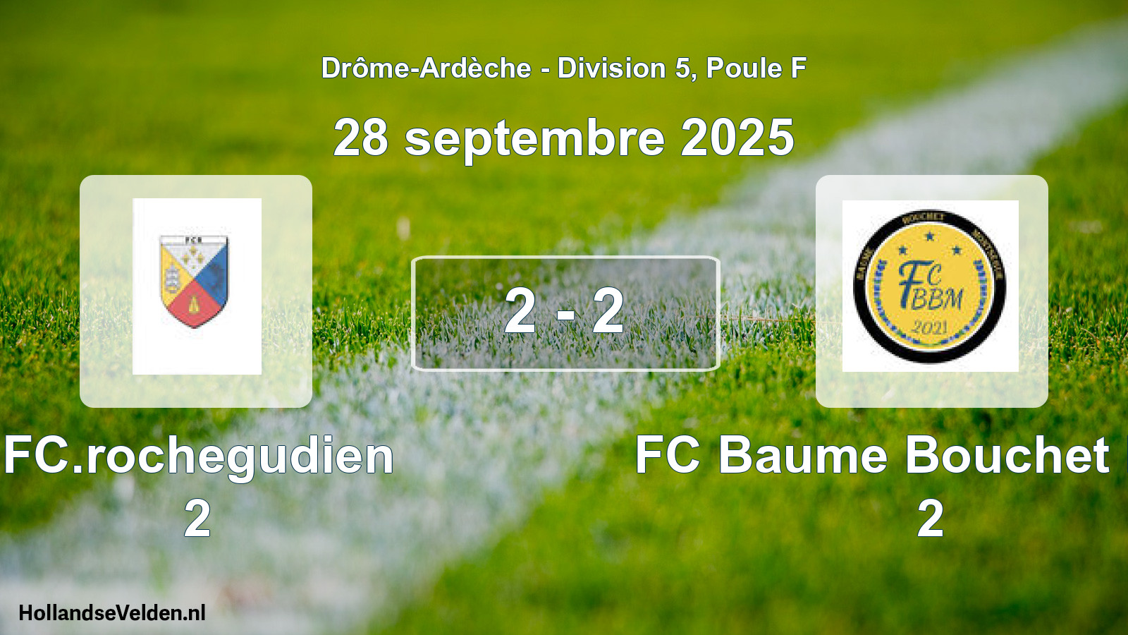 Match joué: FC.rochegudien 2 - FC Baume Bouchet Mon 2 2 - 2 (28 septembre 2025)