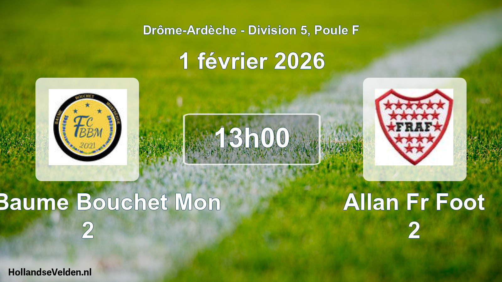 Geplande wedstrijd: FC Baume Bouchet Mon 2 - Allan Fr Foot 2 (1 februari 2026)