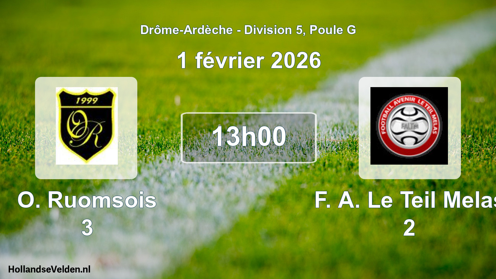 Scheduled Match: O. Ruomsois 3 - F. A. Le Teil Melas 2 (1 February 2026)