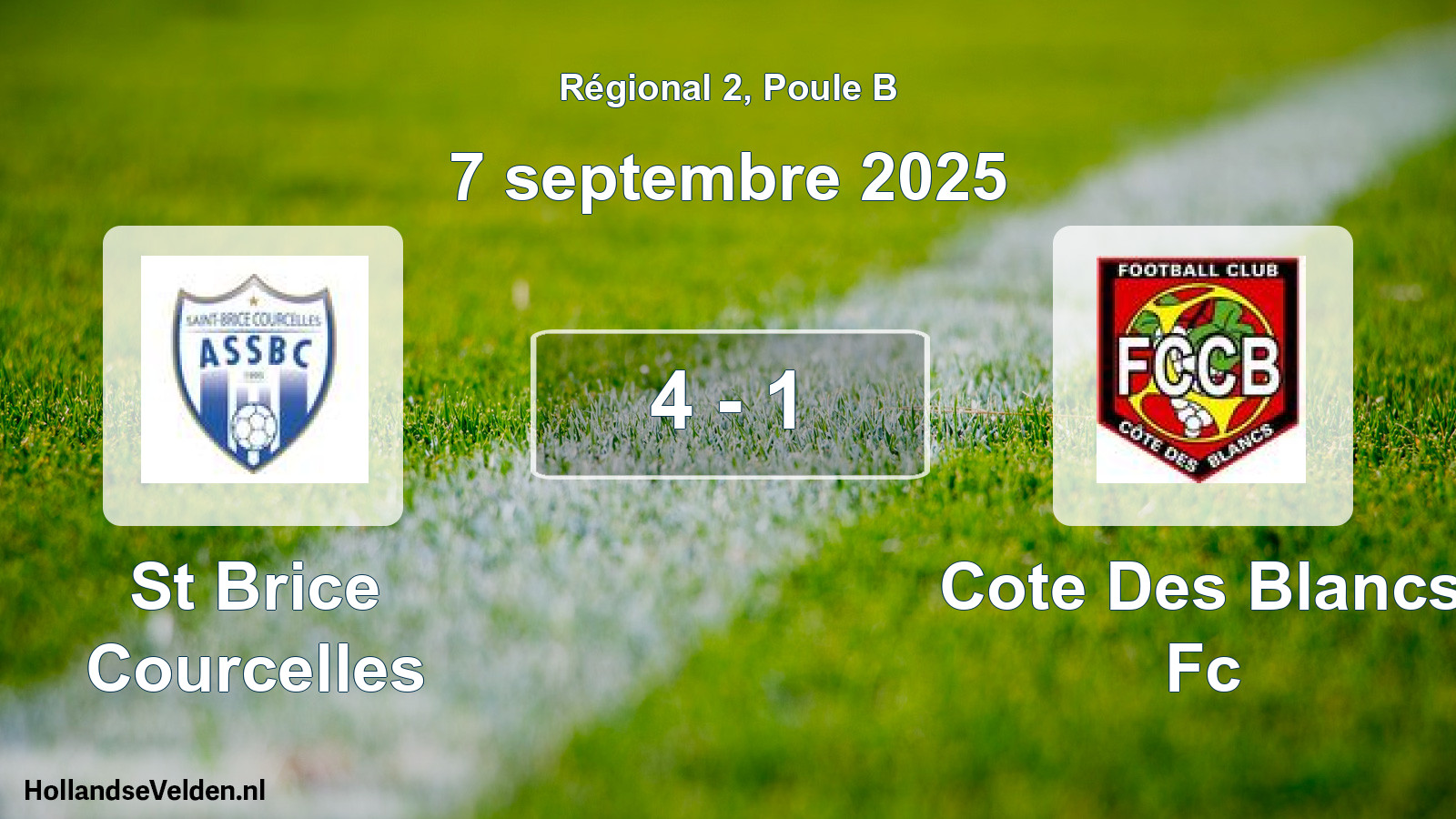 Gespeelde wedstrijd: St Brice Courcelles - Cote Des Blancs Fc 4 - 1 (7 septembre 2025)