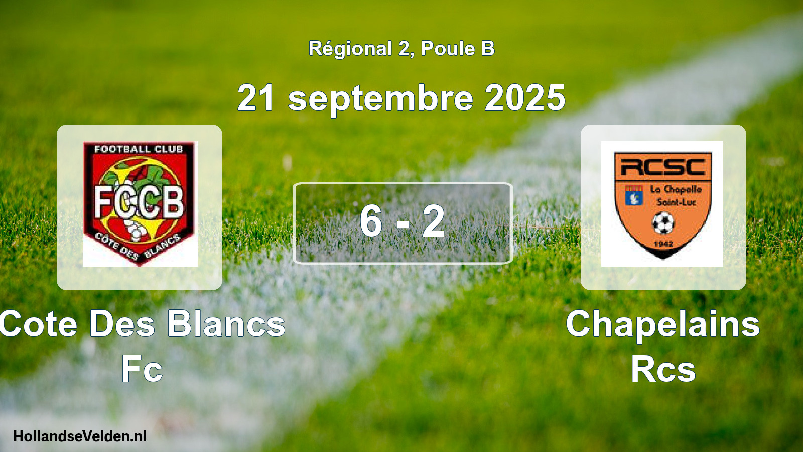 Gespeelde wedstrijd: Cote Des Blancs Fc - Chapelains Rcs 6 - 2 (21 septembre 2025)