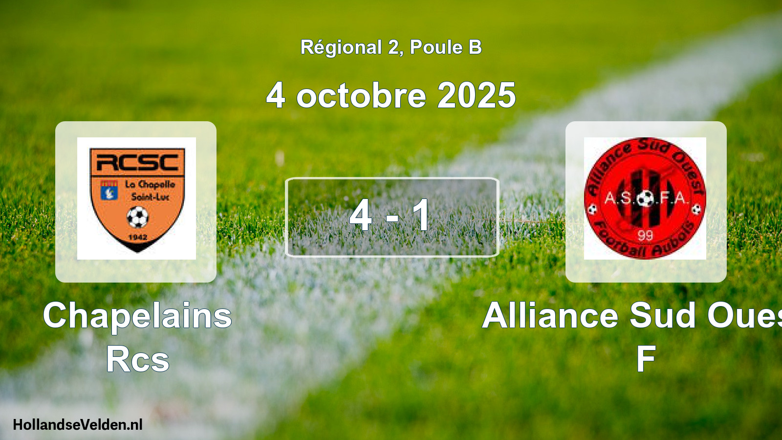 Total number of matches played: Chapelains Rcs - Alliance Sud Ouest F 4 - 1 (4 October 2025)