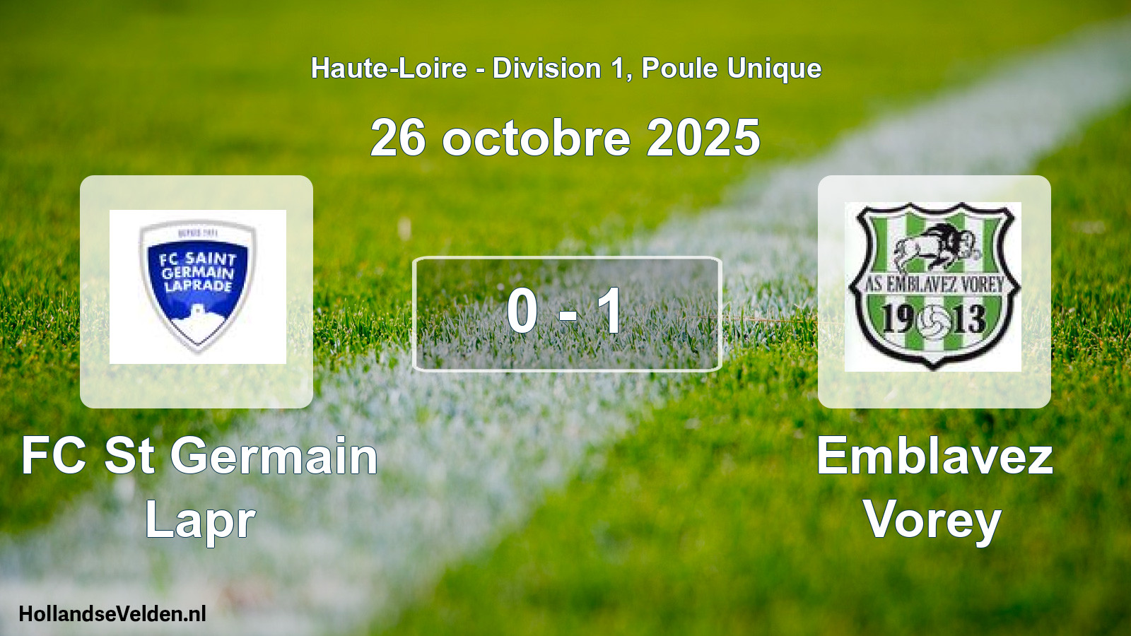 Gespeelde wedstrijd: FC St Germain Lapr - Emblavez Vorey 0 - 1 (26 oktober 2025)