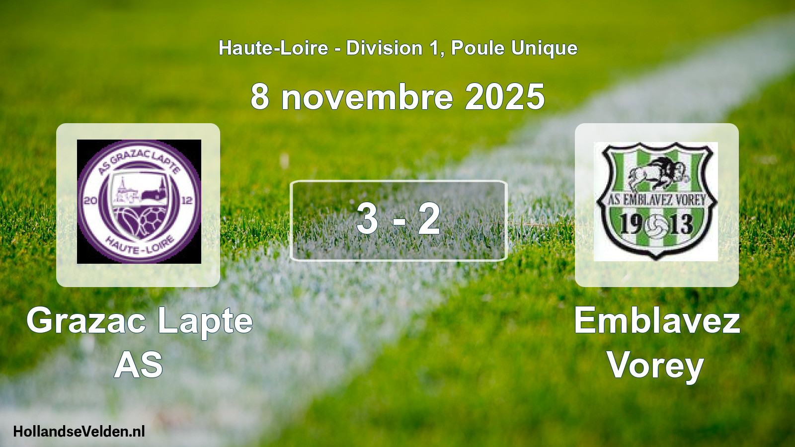 Gespeelde wedstrijd: Grazac Lapte AS - Emblavez Vorey 3 - 2 (8 november 2025)