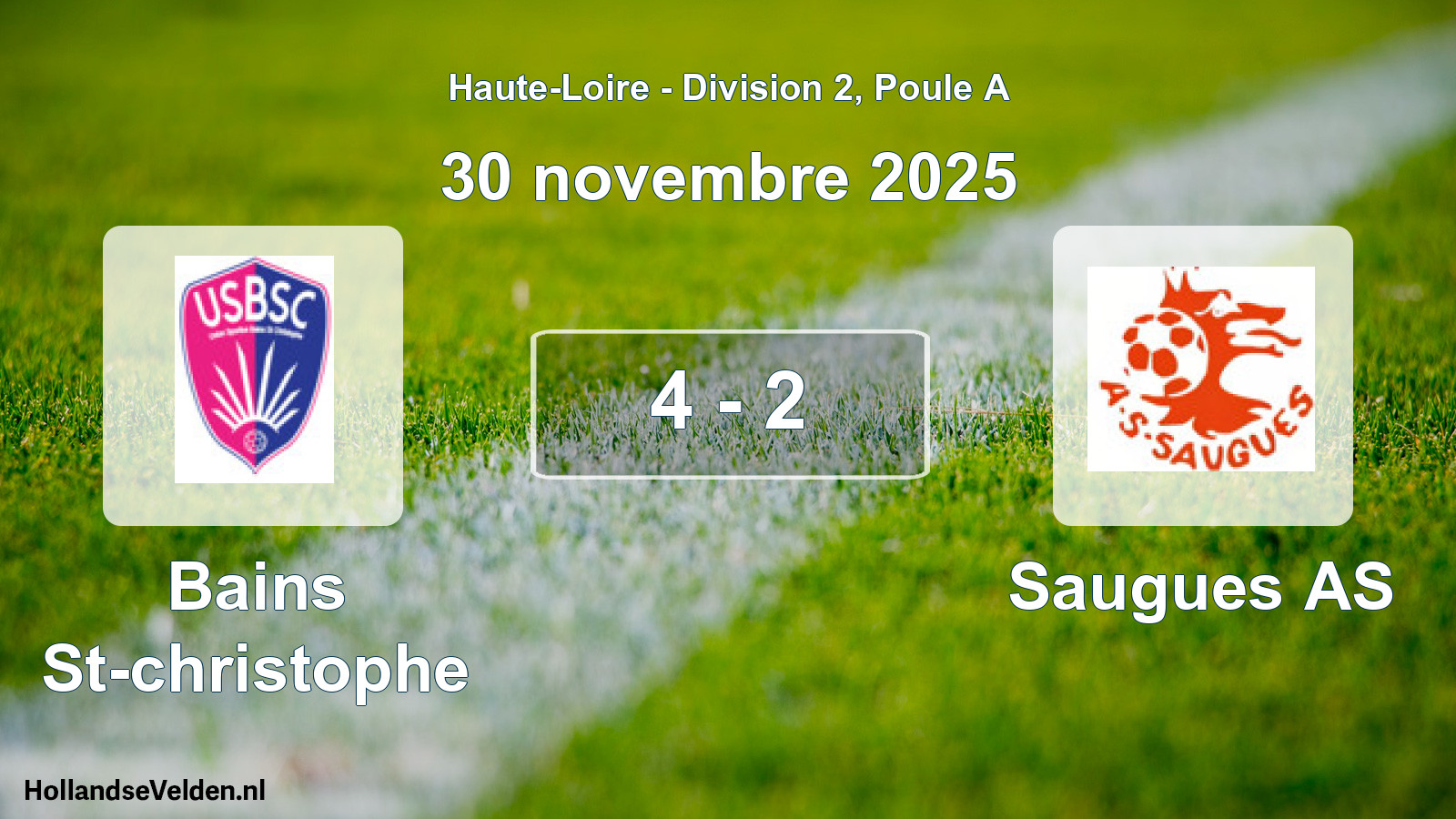Match joué: Bains St-christophe - Saugues AS 4 - 2 (30 novembre 2025)