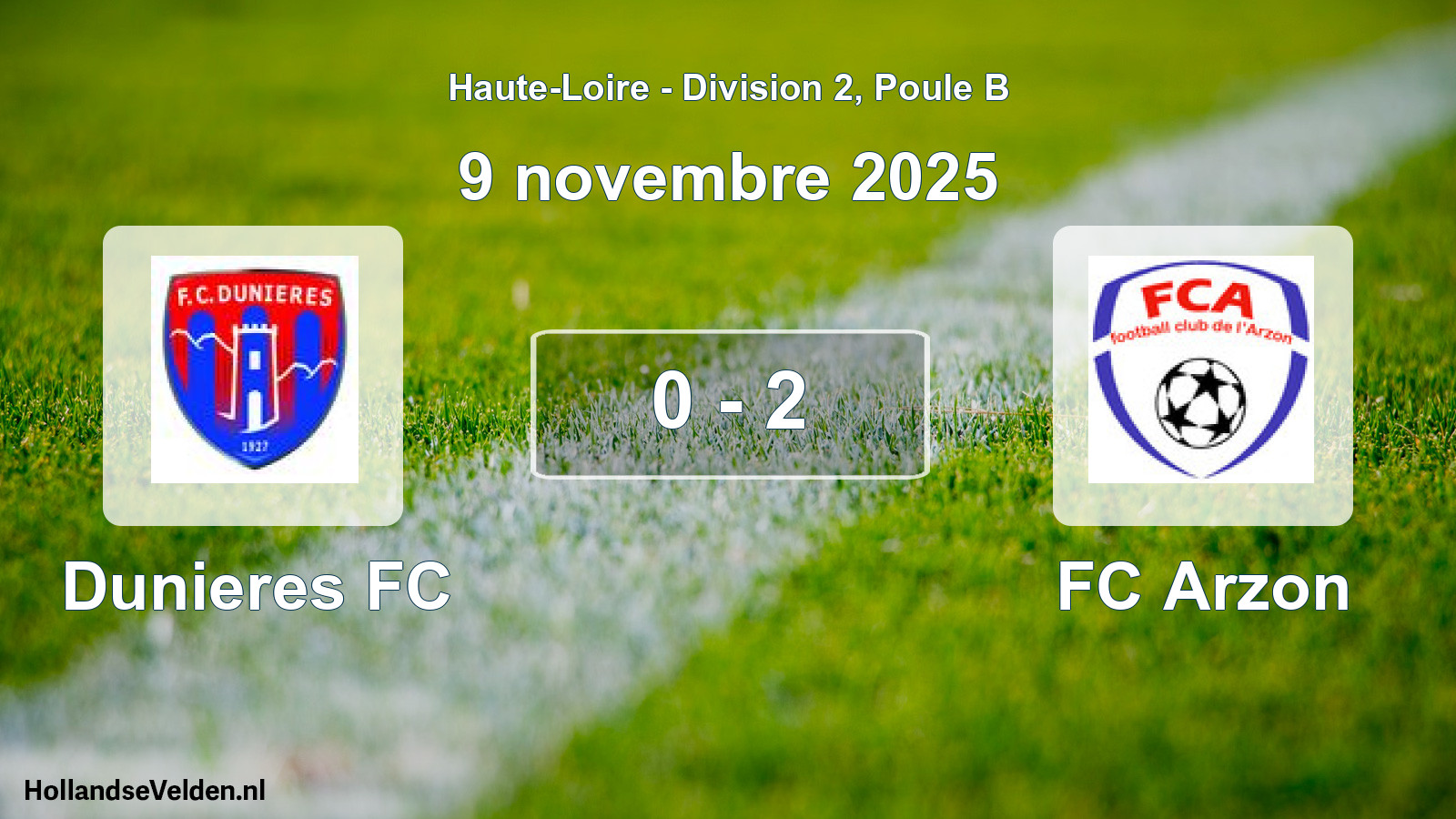 Gespeelde wedstrijd: Dunieres FC - FC Arzon 0 - 2 (9 november 2025)