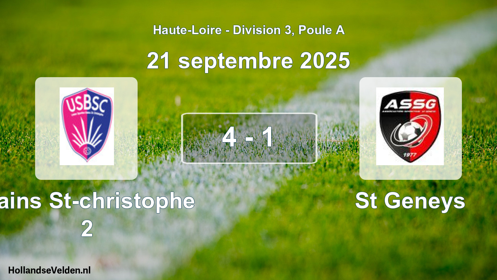 Gespeelde wedstrijd: Bains St-christophe 2 - St Geneys 4 - 1 (21 september 2025)