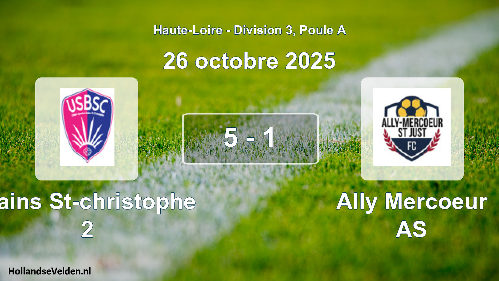 Gespeelde wedstrijd: Bains St-christophe 2 - Ally Mercoeur AS 5 - 1 (26 oktober 2025)