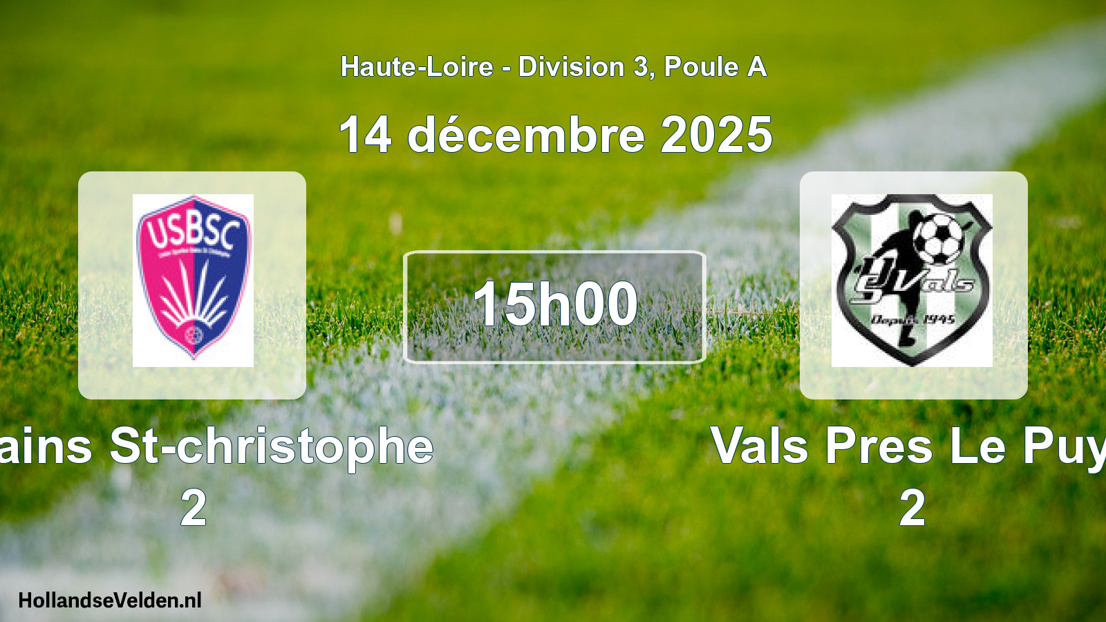 Geplande wedstrijd: Bains St-christophe 2 - Vals Pres Le Puy 2 (14 december 2025)