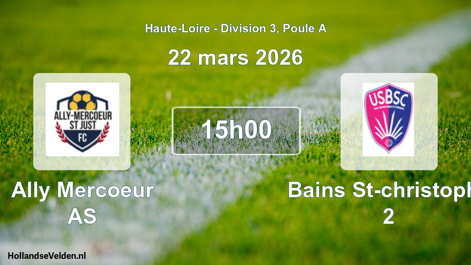 Geplande wedstrijd: Ally Mercoeur AS - Bains St-christophe 2 (22 maart 2026)