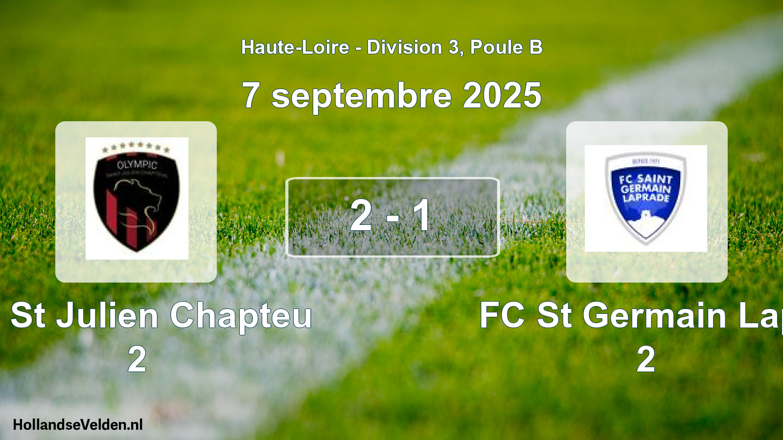 Gespeelde wedstrijd: O. St Julien Chapteu 2 - FC St Germain Lapr 2 2 - 1 (7 september 2025)