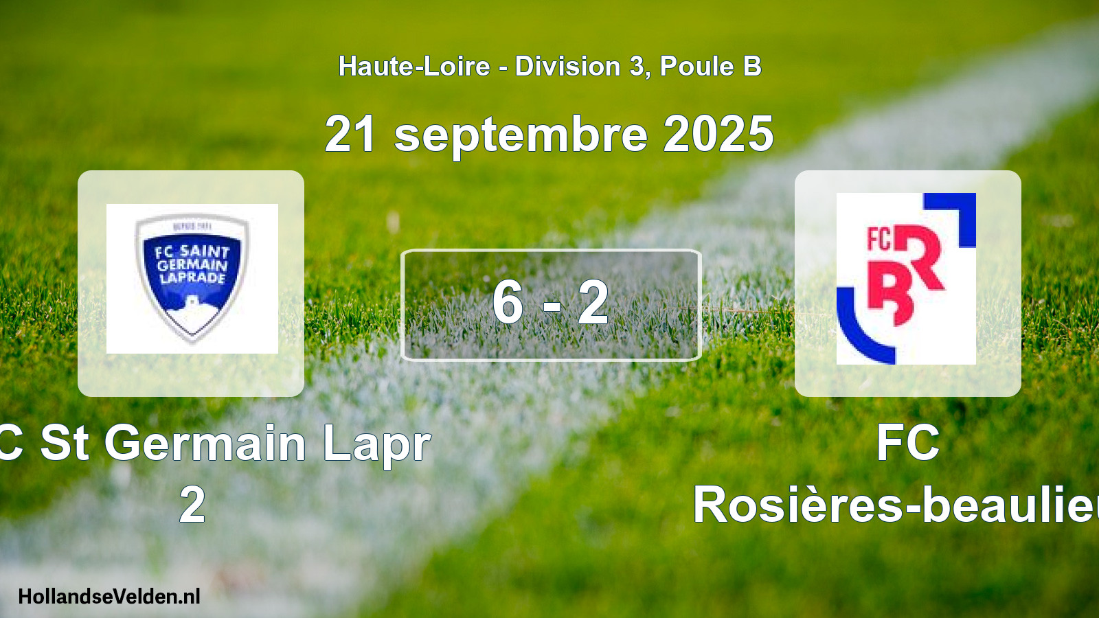 Gespeelde wedstrijd: FC St Germain Lapr 2 - FC Rosières-beaulieu 6 - 2 (21 september 2025)