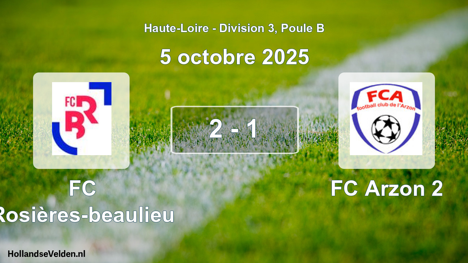 Gespeelde wedstrijd: FC Rosières-beaulieu - FC Arzon 2 2 - 1 (5 oktober 2025)