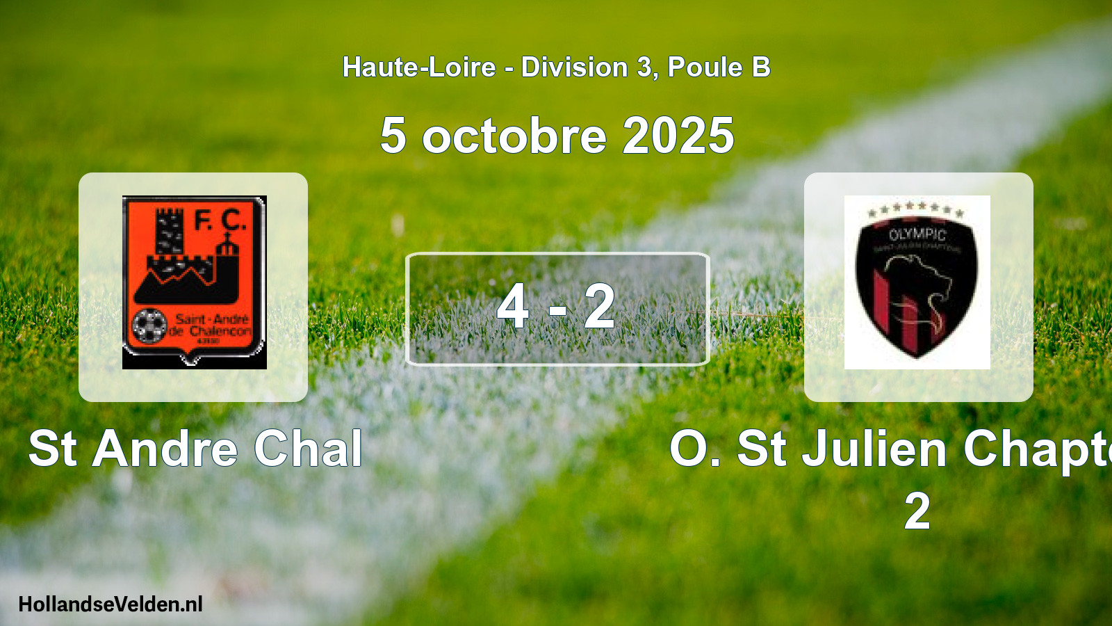Gespeelde wedstrijd: St Andre Chal - O. St Julien Chapteu 2 4 - 2 (5 oktober 2025)