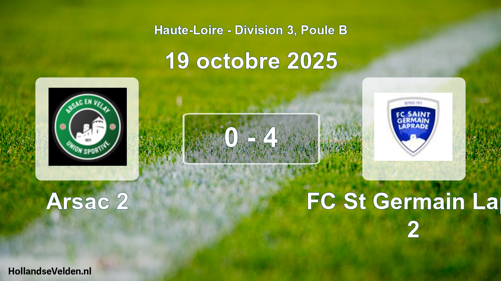 Gespeelde wedstrijd: Arsac 2 - FC St Germain Lapr 2 0 - 4 (19 oktober 2025)