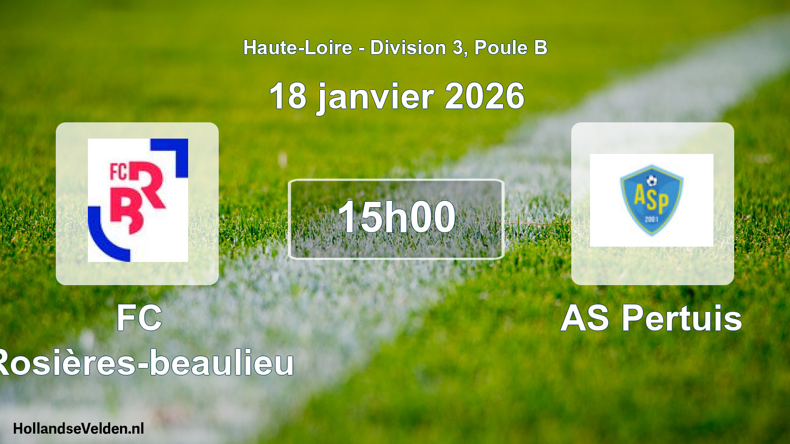 Match programmé: FC Rosières-beaulieu - AS Pertuis (18 janvier 2026)