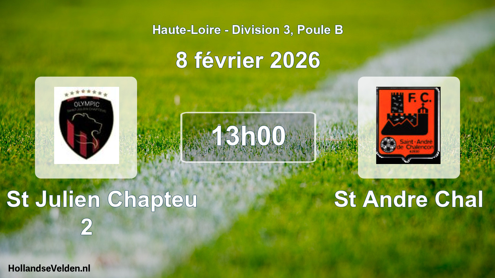 Match programmé: O. St Julien Chapteu 2 - St Andre Chal (8 février 2026)