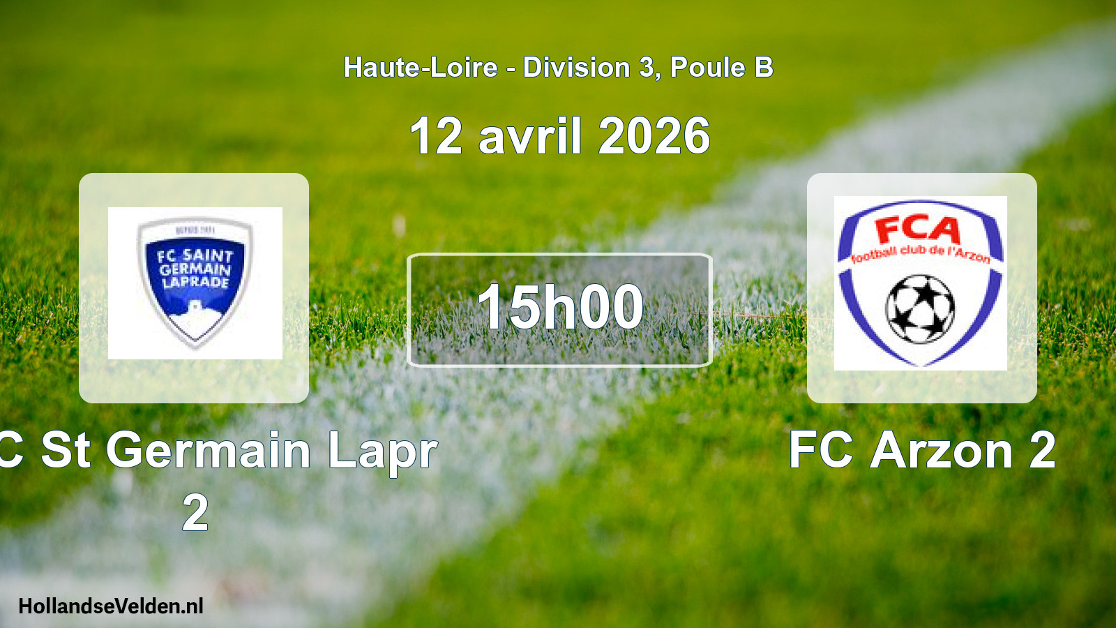 Match programmé: FC St Germain Lapr 2 - FC Arzon 2 (12 avril 2026)