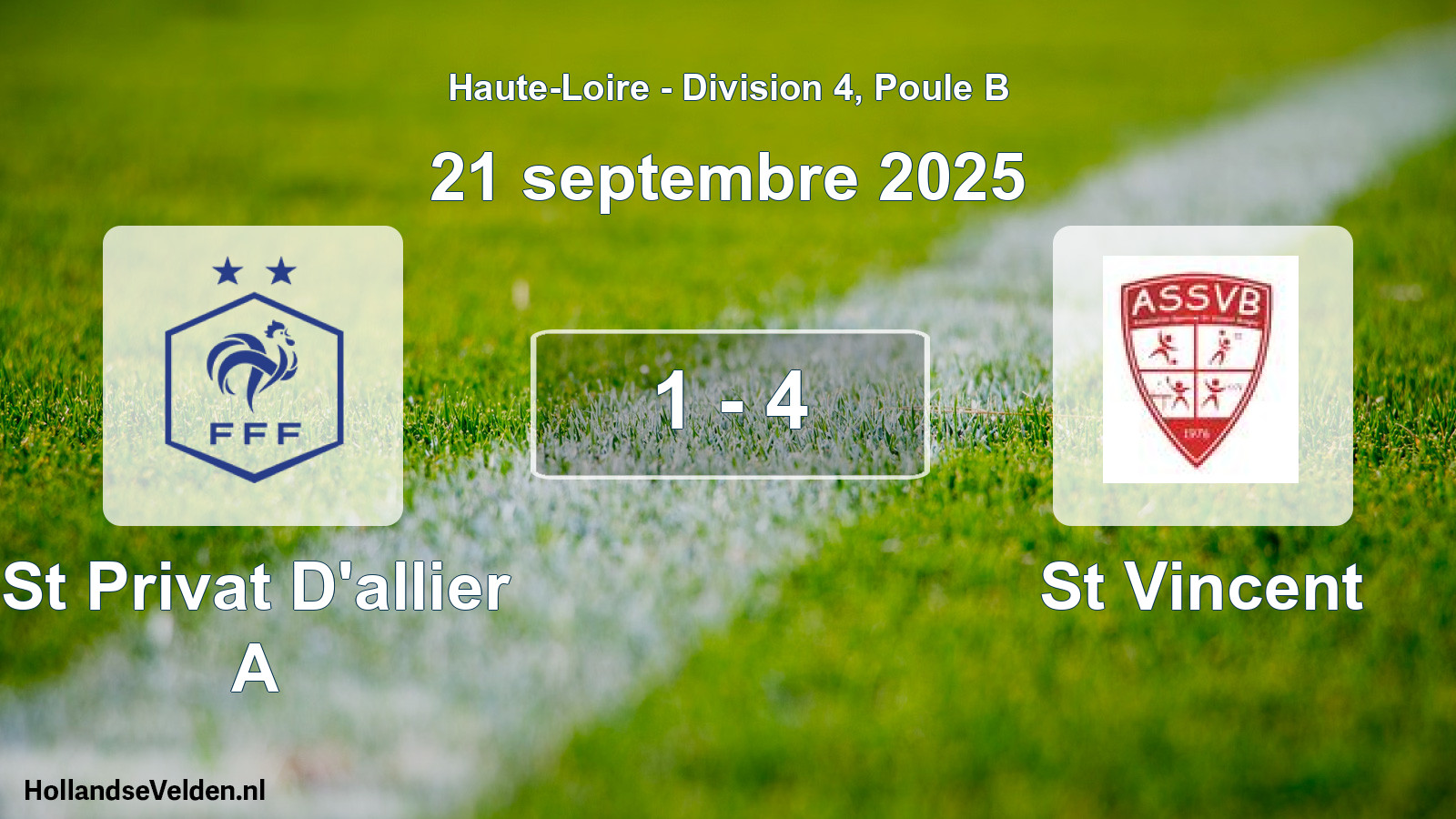 Match joué: St Privat D'allier A - St Vincent 1 - 4 (21 septembre 2025)