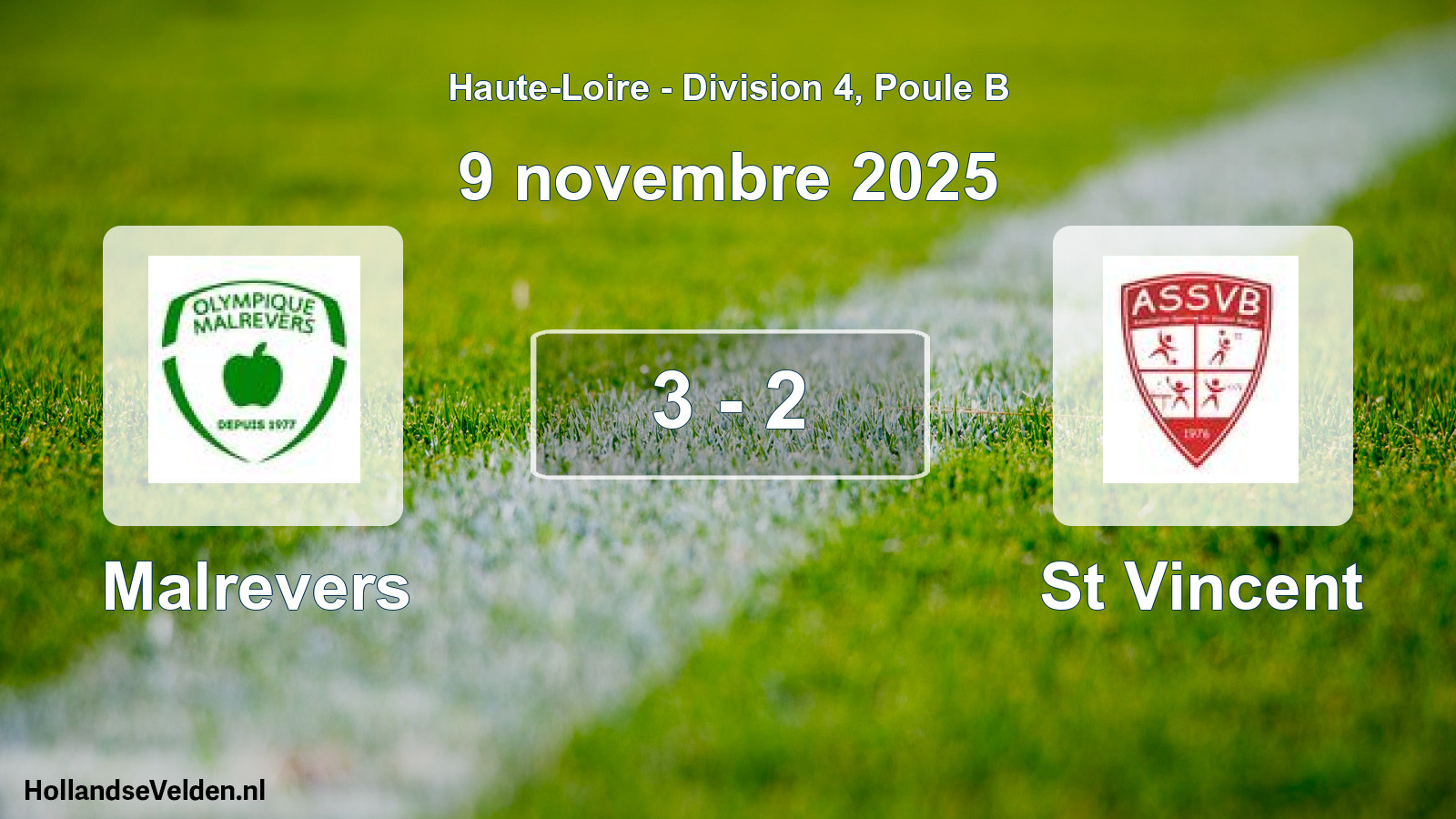Match joué: Malrevers - St Vincent 3 - 2 (9 novembre 2025)