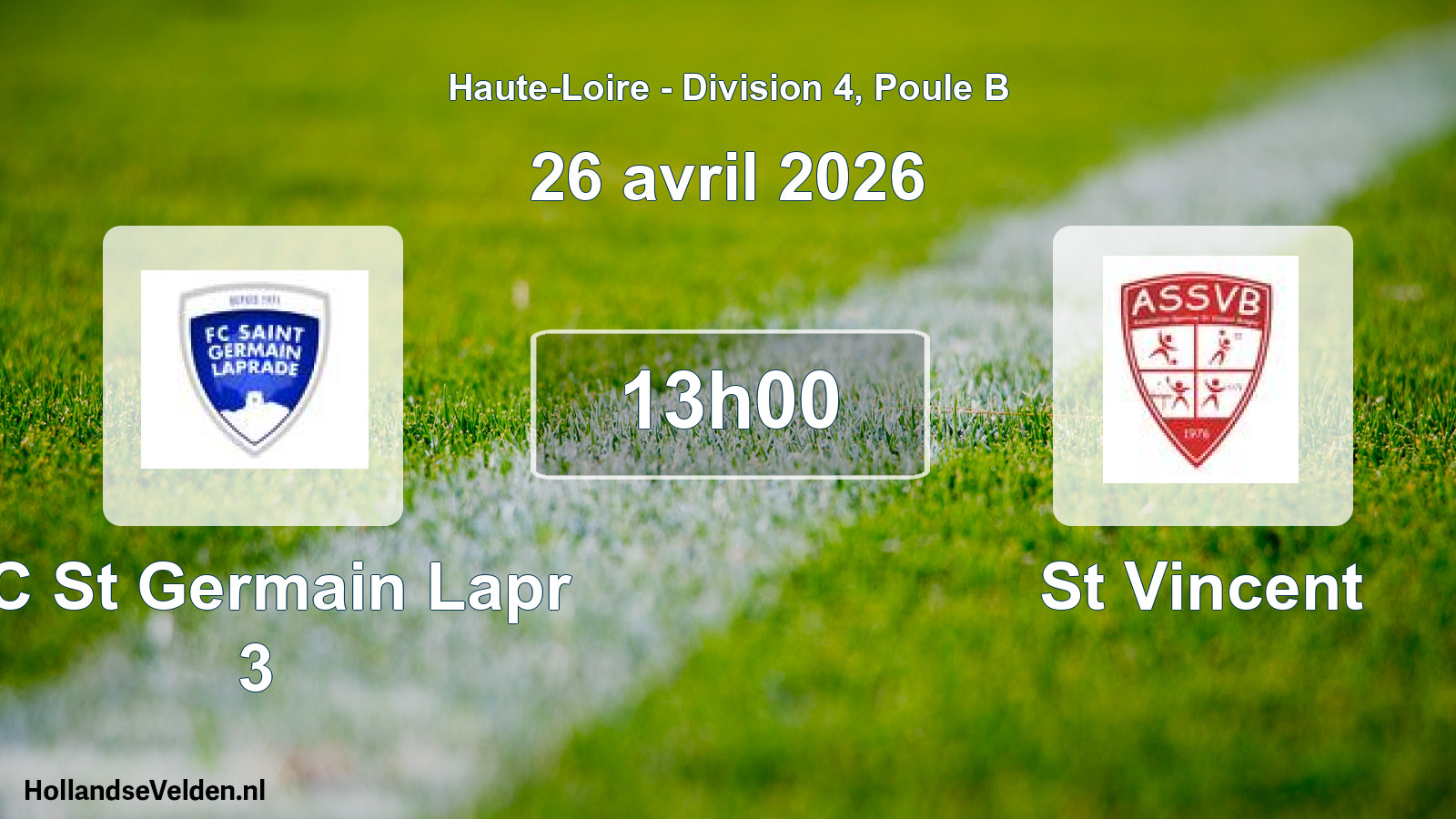 Geplande wedstrijd: FC St Germain Lapr 3 - St Vincent (26 april 2026)