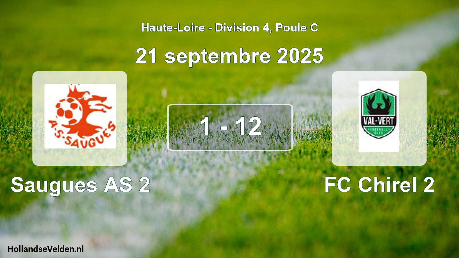 Gespeelde wedstrijd: Saugues AS 2 - FC Chirel 2 1 - 12 (21 september 2025)