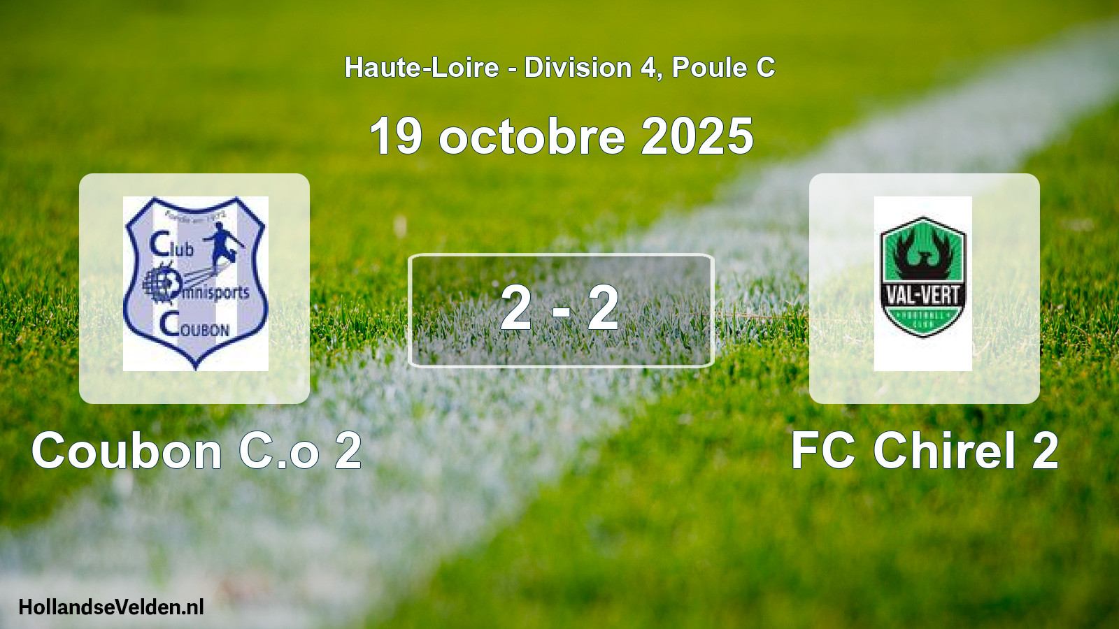 Gespeelde wedstrijd: Coubon C.o 2 - FC Chirel 2 2 - 2 (19 oktober 2025)