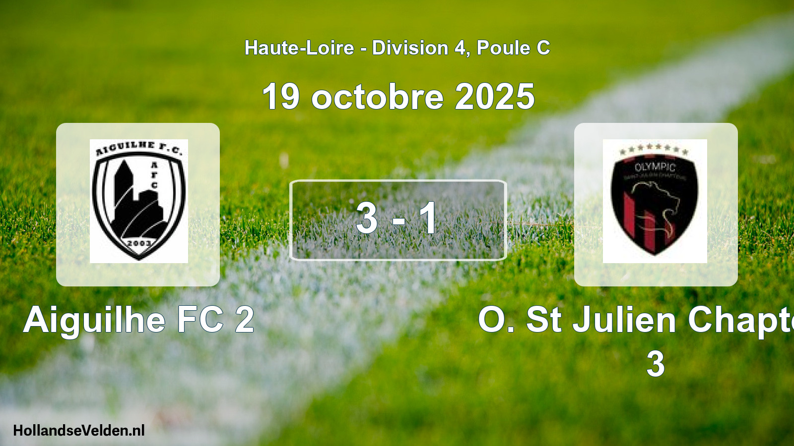 Match joué: Aiguilhe FC 2 - O. St Julien Chapteu 3 3 - 1 (19 octobre 2025)