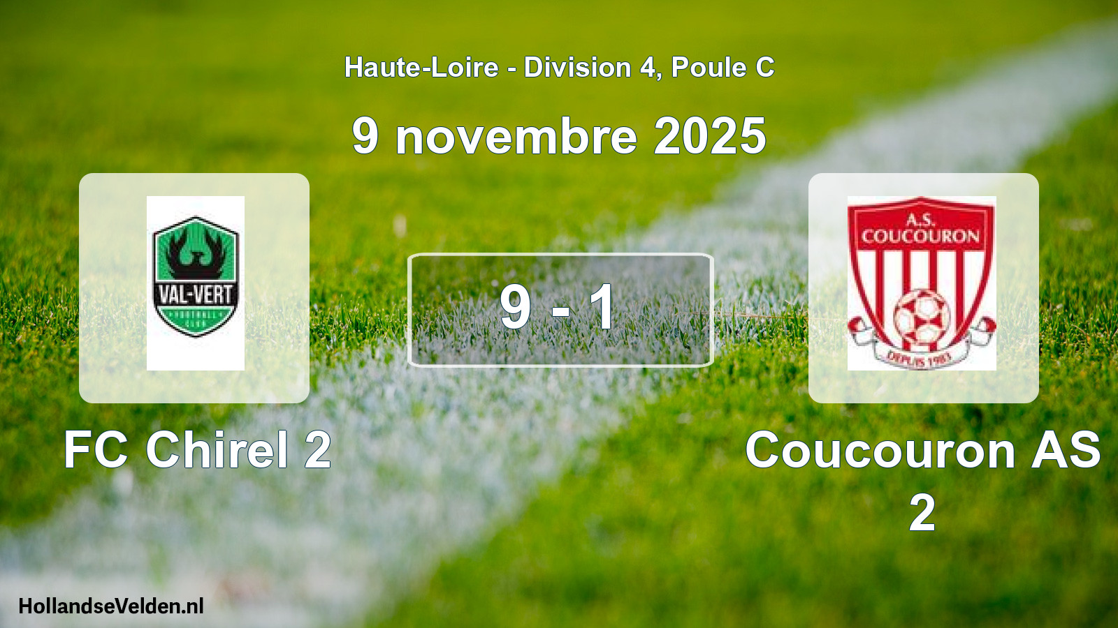 Match joué: FC Chirel 2 - Coucouron AS 2 9 - 1 (9 novembre 2025)