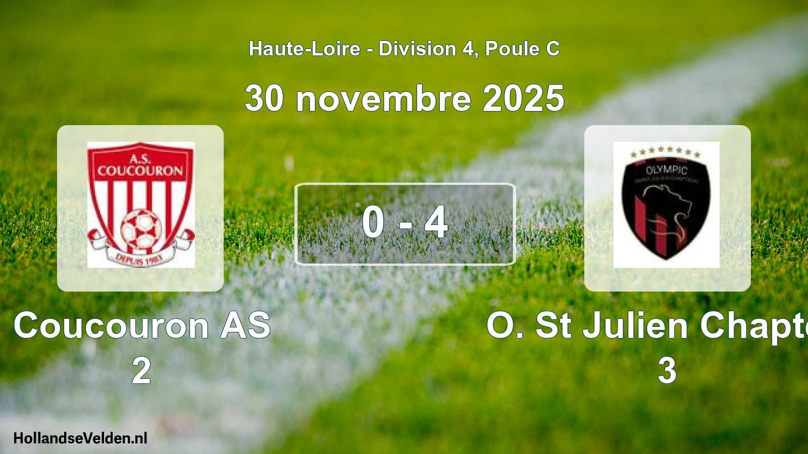 Match joué: Coucouron AS 2 - O. St Julien Chapteu 3 0 - 4 (30 novembre 2025)