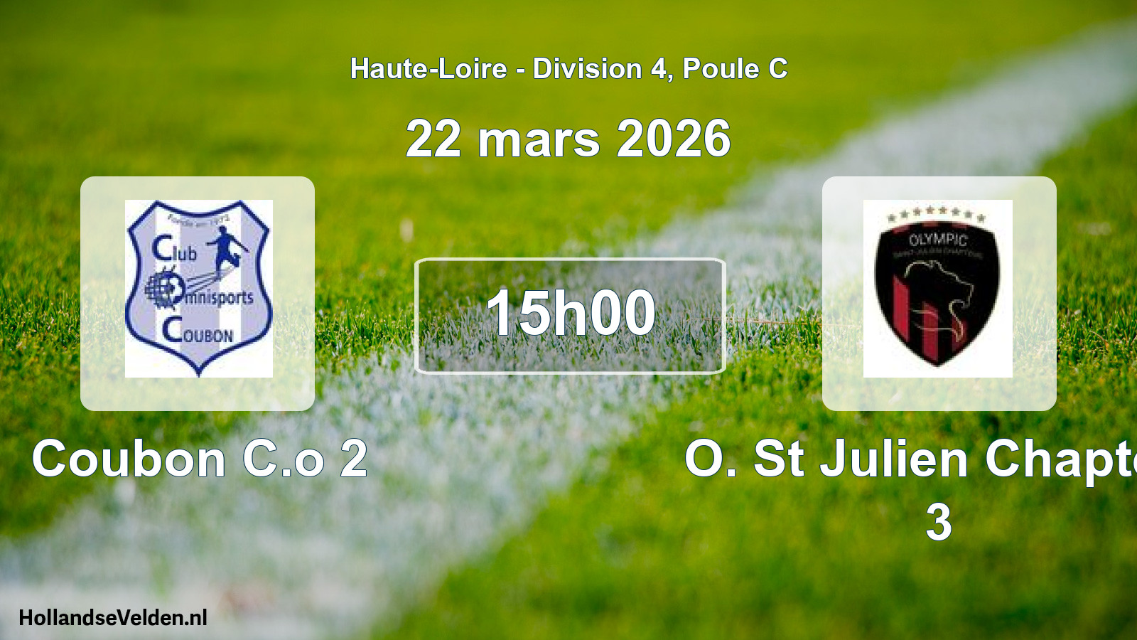 Geplande wedstrijd: Coubon C.o 2 - O. St Julien Chapteu 3 (22 maart 2026)