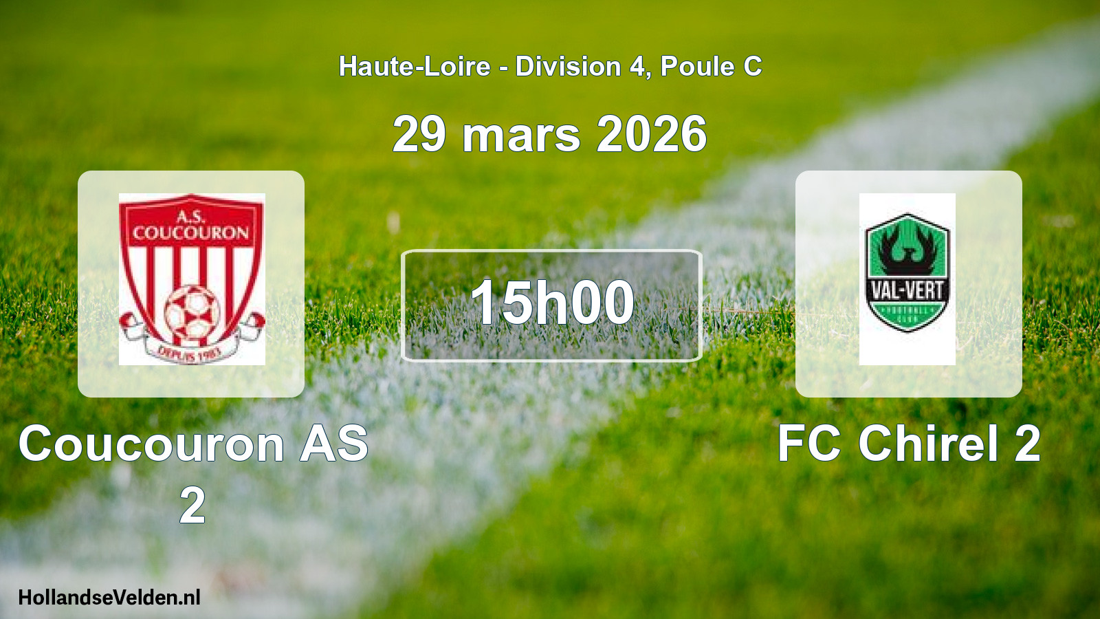 Match programmé: Coucouron AS 2 - FC Chirel 2 (29 mars 2026)