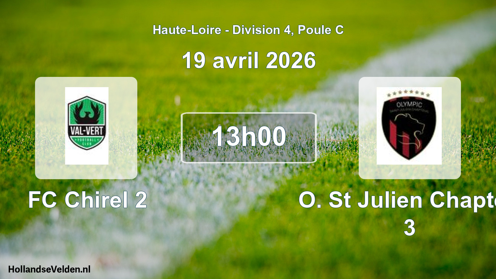 Geplande wedstrijd: FC Chirel 2 - O. St Julien Chapteu 3 (19 april 2026)