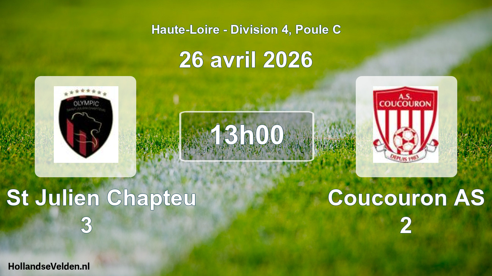 Match programmé: O. St Julien Chapteu 3 - Coucouron AS 2 (26 avril 2026)