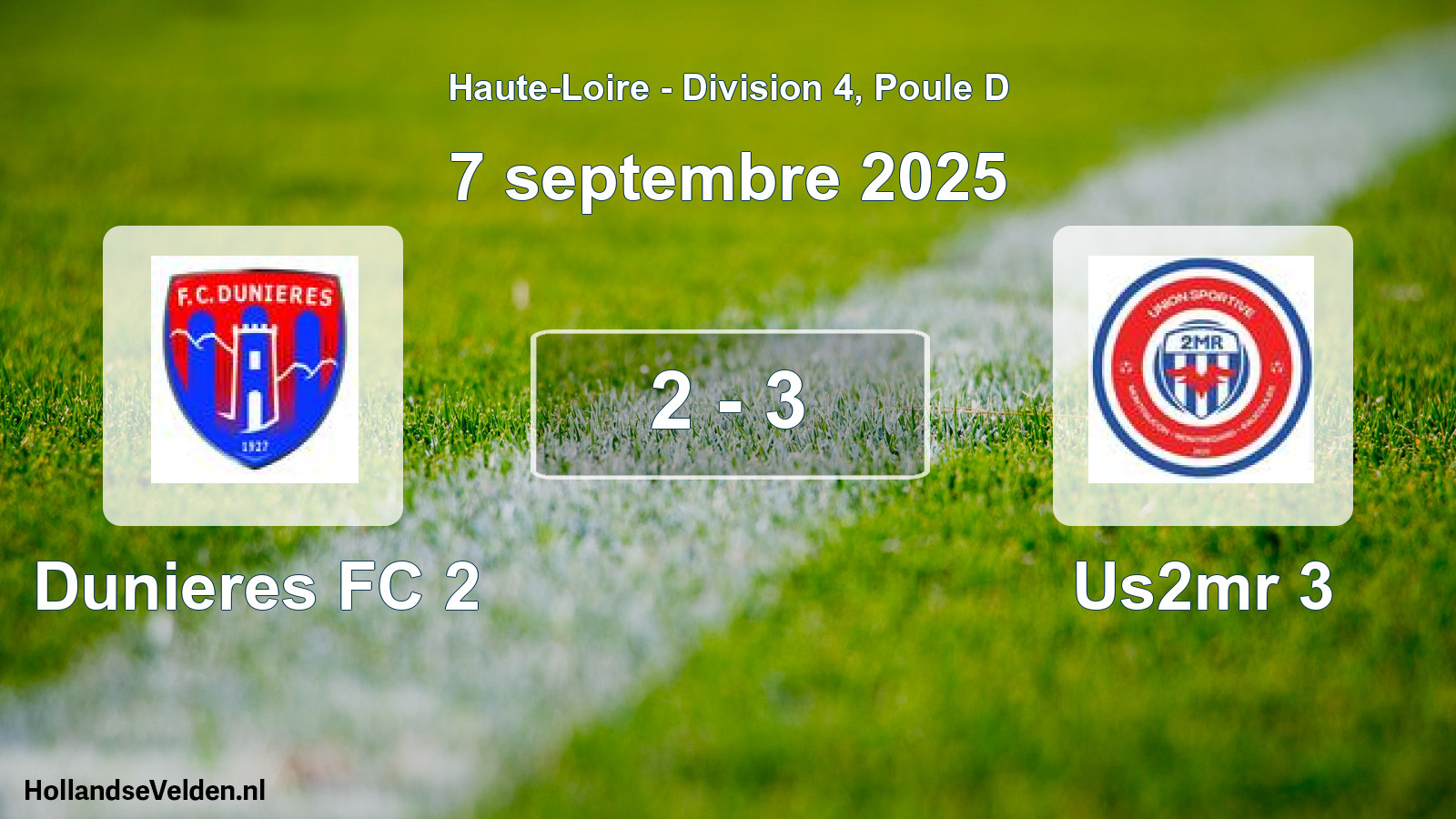 Match joué: Dunieres FC 2 - Us2mr 3 2 - 3 (7 septembre 2025)