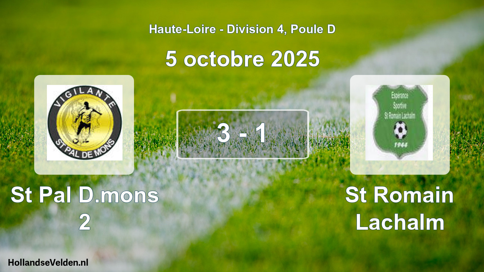 Gespeelde wedstrijd: St Pal D.mons 2 - St Romain Lachalm 3 - 1 (5 oktober 2025)