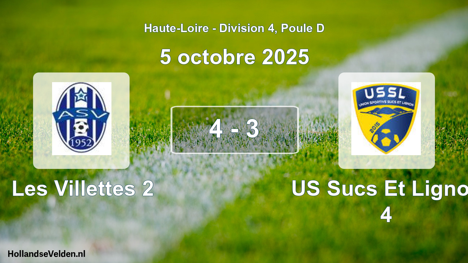 Gespeelde wedstrijd: Les Villettes 2 - US Sucs Et Lignon 4 4 - 3 (5 oktober 2025)