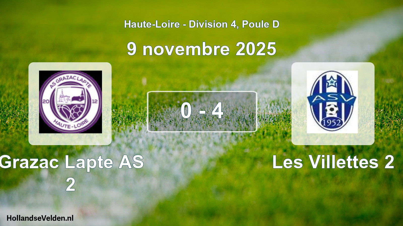 Match joué: Grazac Lapte AS 2 - Les Villettes 2 0 - 4 (9 novembre 2025)