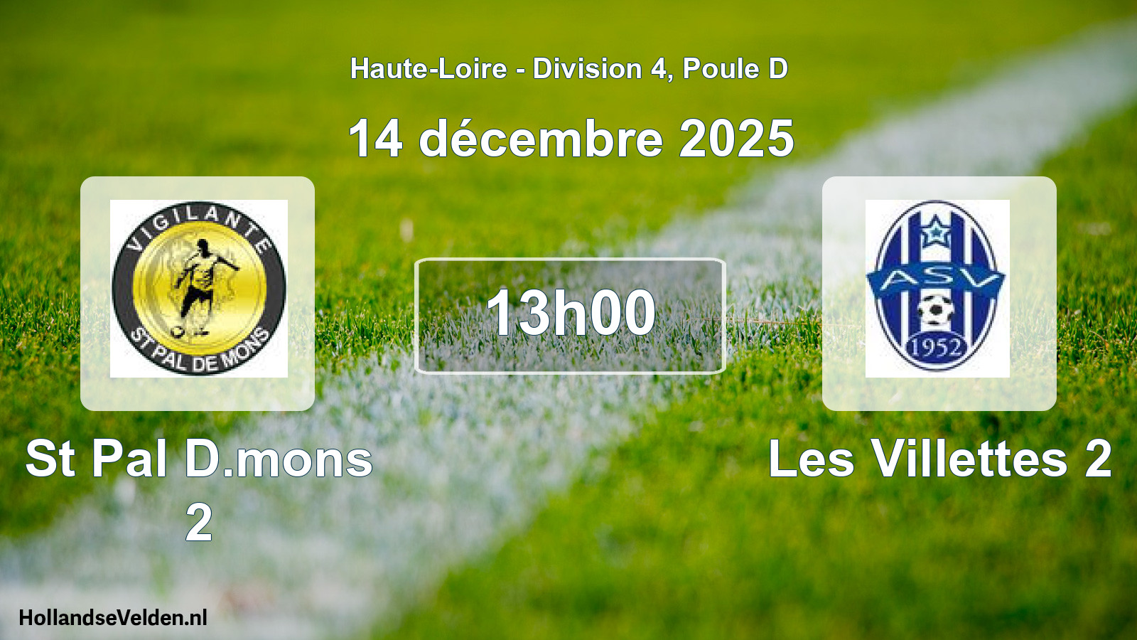 Geplande wedstrijd: St Pal D.mons 2 - Les Villettes 2 (14 december 2025)
