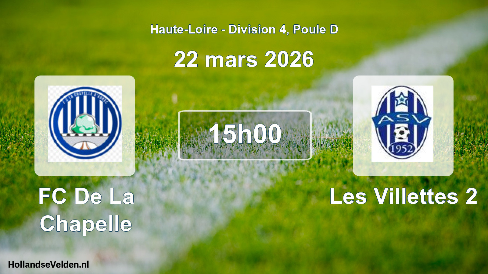 Match programmé: FC De La Chapelle - Les Villettes 2 (22 mars 2026)