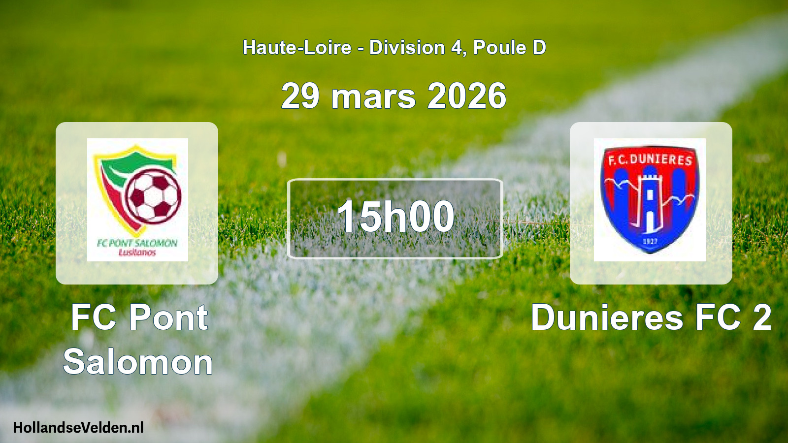 Geplande wedstrijd: FC Pont Salomon - Dunieres FC 2 (29 maart 2026)
