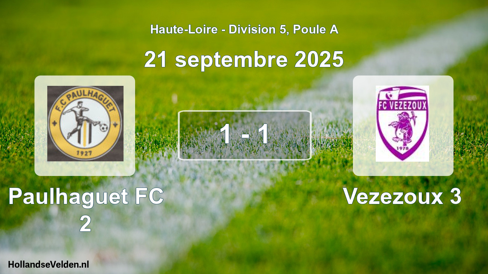 Match joué: Paulhaguet FC 2 - Vezezoux 3 1 - 1 (21 septembre 2025)