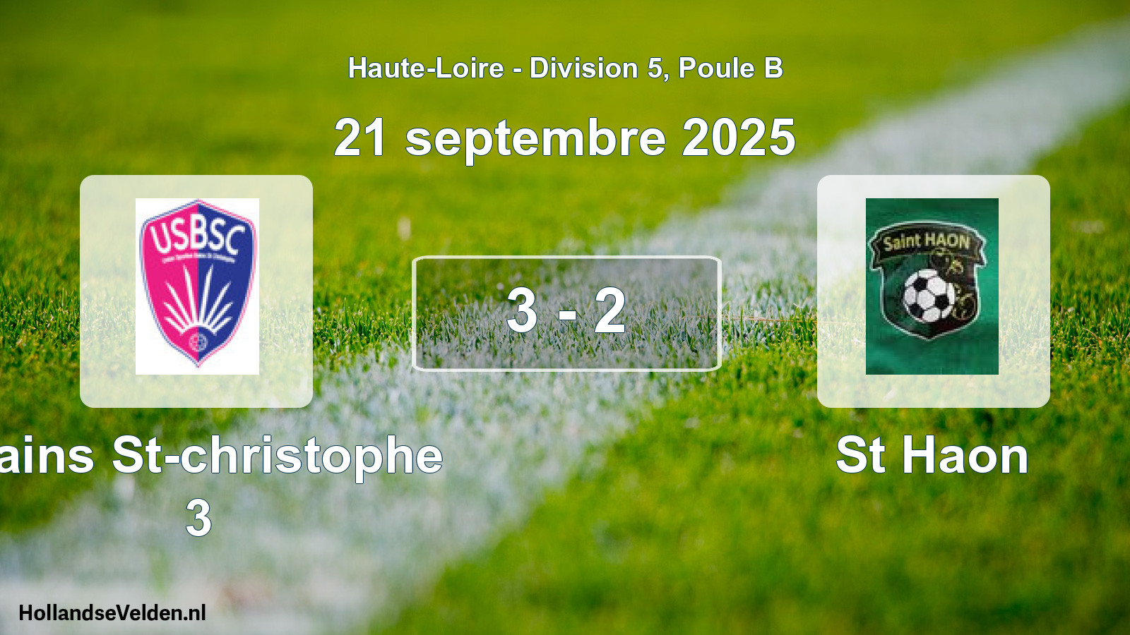 Gespeelde wedstrijd: Bains St-christophe 3 - St Haon 3 - 2 (21 september 2025)