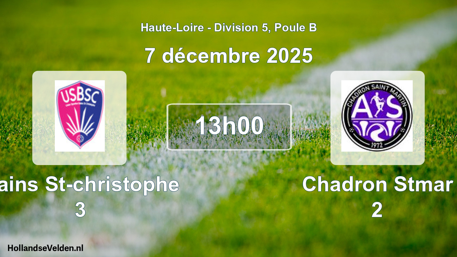 Geplande wedstrijd: Bains St-christophe 3 - Chadron Stmar 2 (7 december 2025)