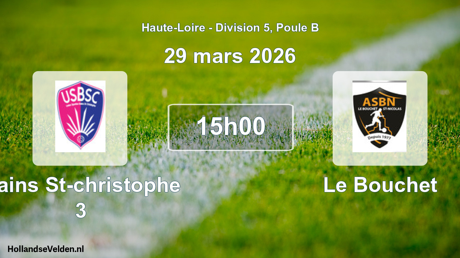 Match programmé: Bains St-christophe 3 - Le Bouchet (29 mars 2026)